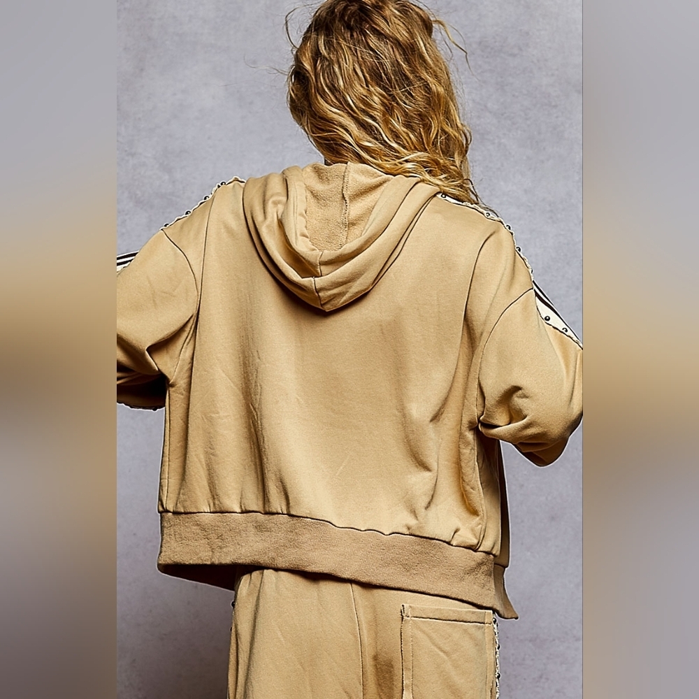 POL Tan Studs & Stripes French Terry Hoodie & Jogger Set - Picture 3 of 15